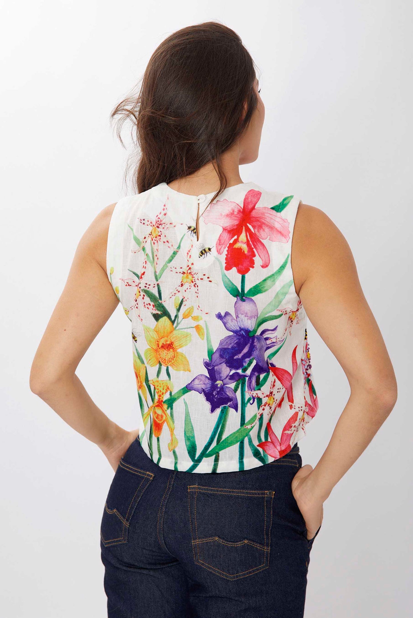 Blusa Sisa Orquídeas Bordada a Mano