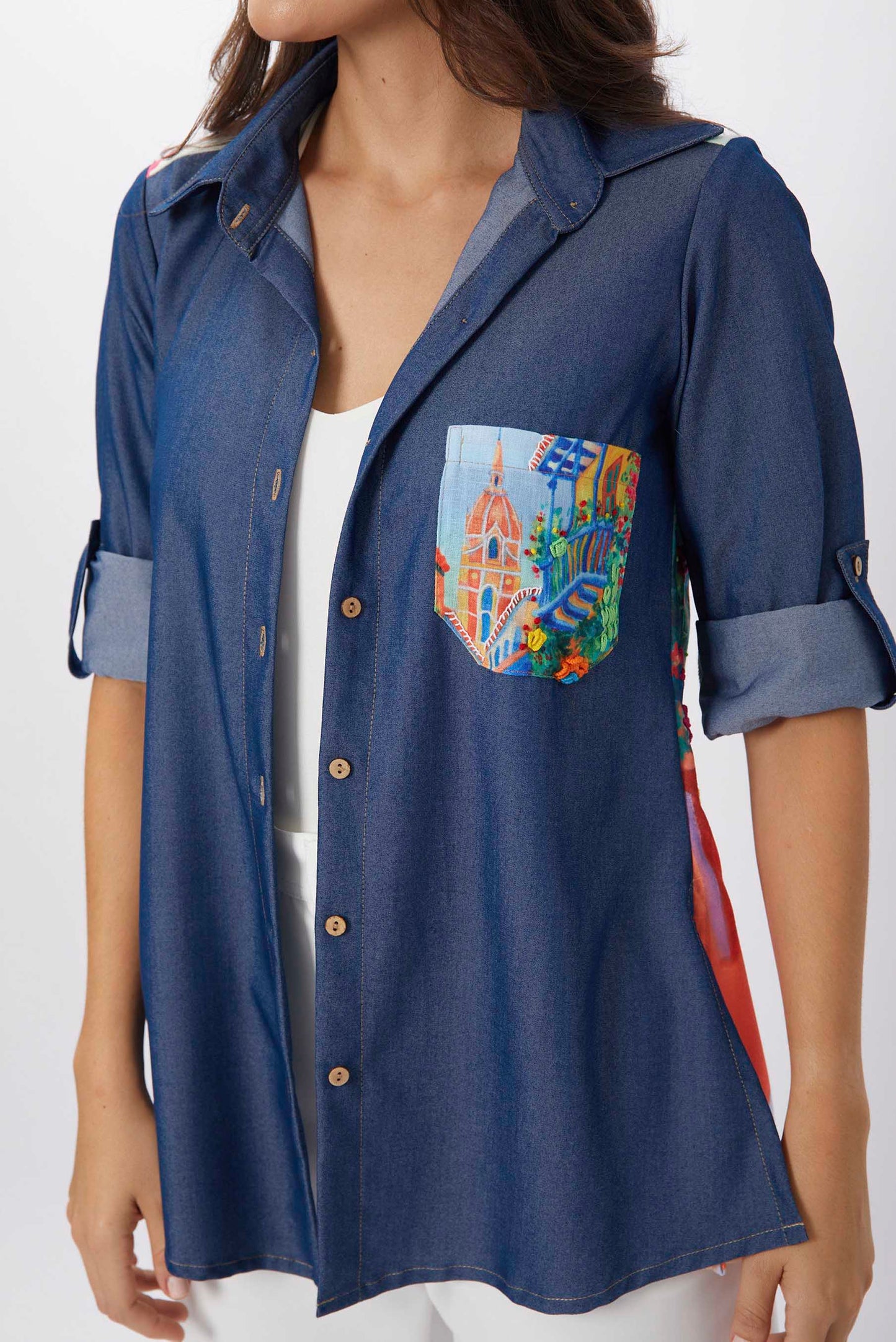 Blusón Cartagena Chambray Bordado a Mano