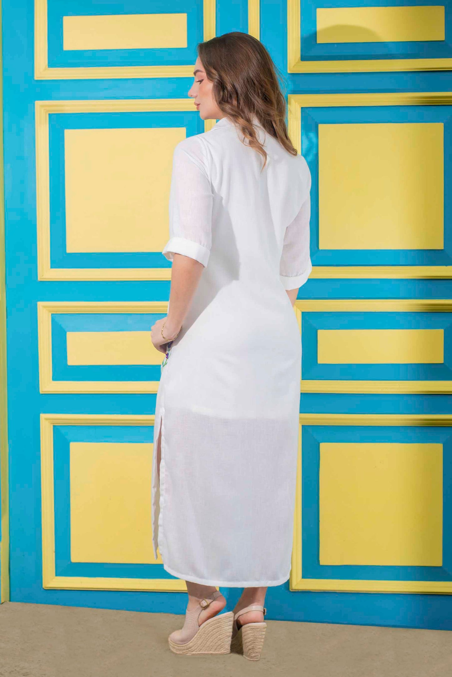 Vestido Camisero Colibríes Bordado a Mano