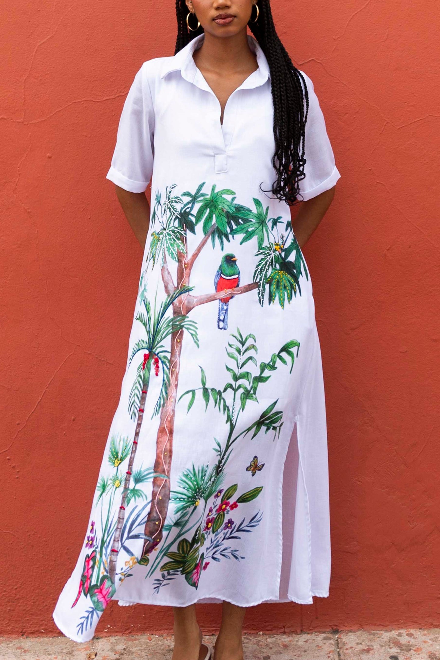 Vestido Bosque Tropical Bordado a Mano