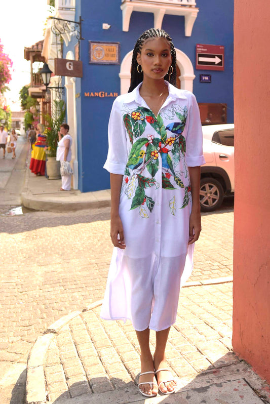 Vestido Camisero Tangaras Bordado a Mano