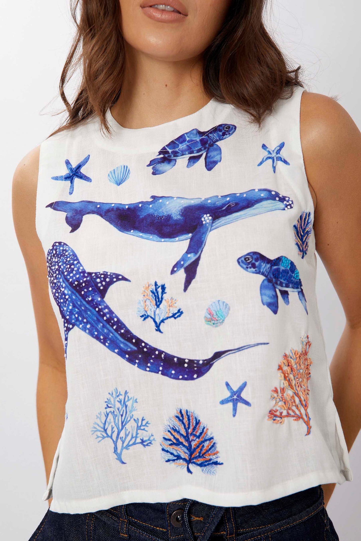 Blusa Sisa Mundo Marino Bordada a Mano