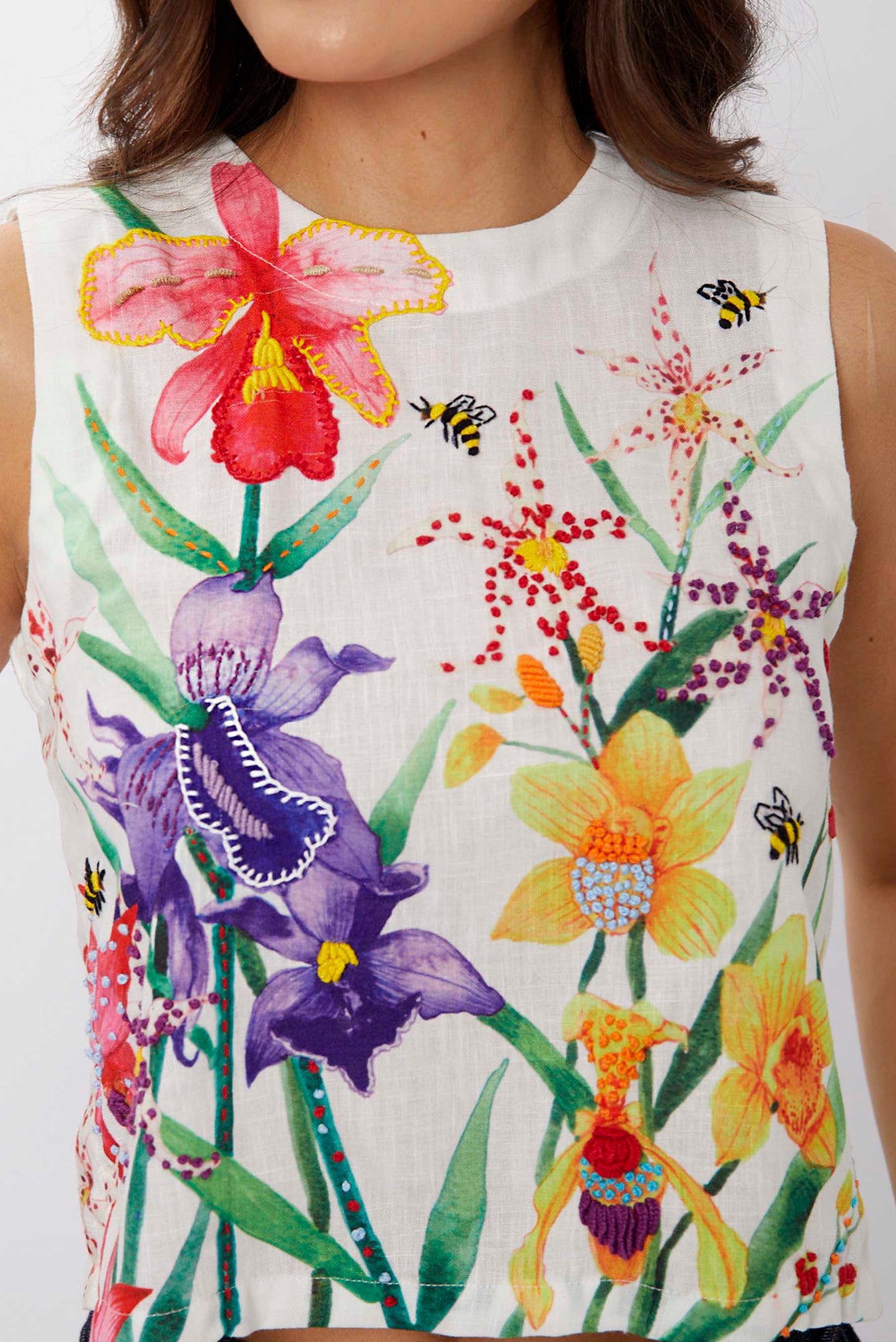 Blusa Sisa Orquídeas Bordada a Mano